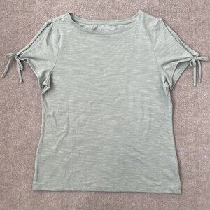 Talbots Shirt Womens Small Petite Light Green Open Tie Sleeve Casual T Shirt